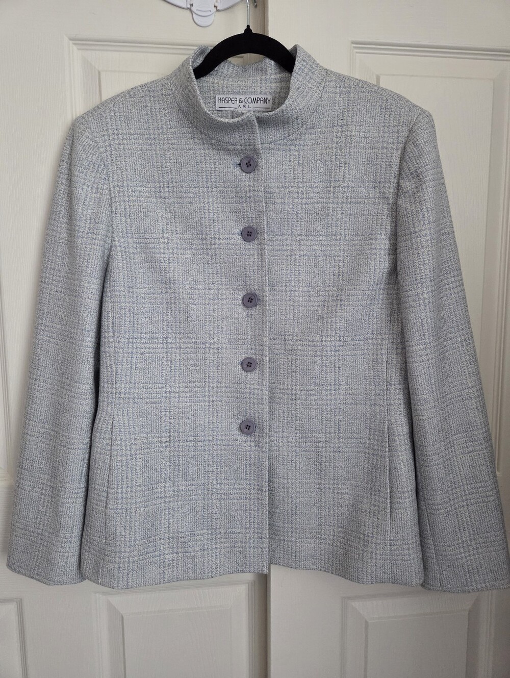 Kasper & Company ASL Tweed Button Front Mandarin Collar Blazer Sz 12